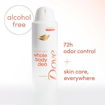 Dove Whole Body Deo Alcohol Free Deodorant Spray for Women, 72-Hour Odor Control, Peach Glow, 4 oz