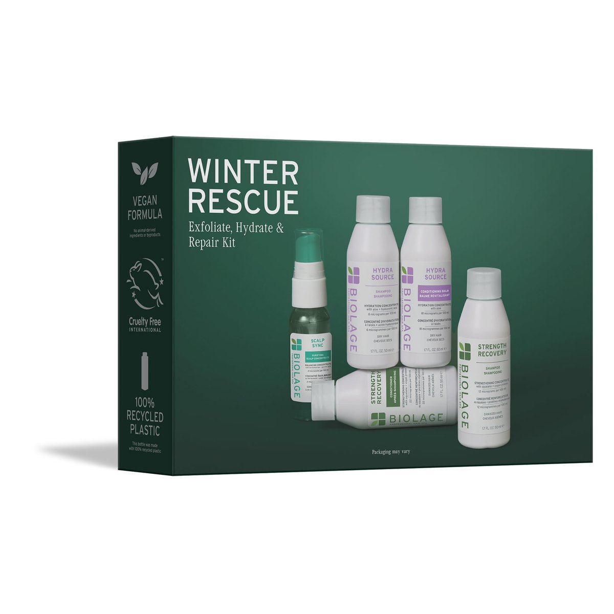 Biolage Winter Rescue Kit: Hydra Source & Strength Cure Mini Shampoo, Conditioner & Scalp Sync Concentrate for Healthy Scalp & Strong Hair Avelisse