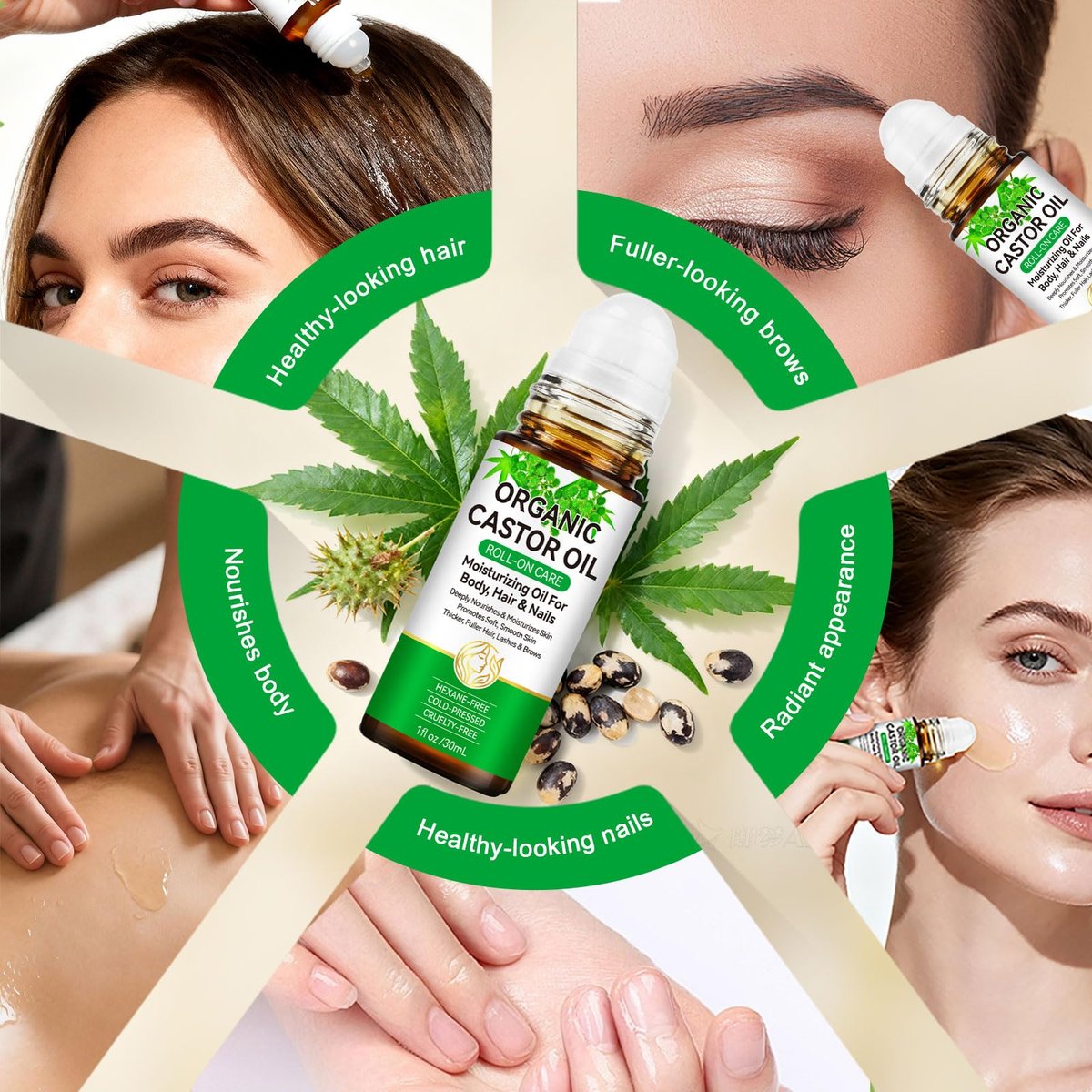 Acorn + Oak Organic Castor Oil 1 fl.oz – 100% Pure Cold Pressed for Hair Growth, Eyebrows & Eyelashes – Natural Moisturizer for Skin & Nails – Roll-On Glass Bottle - görsel 9