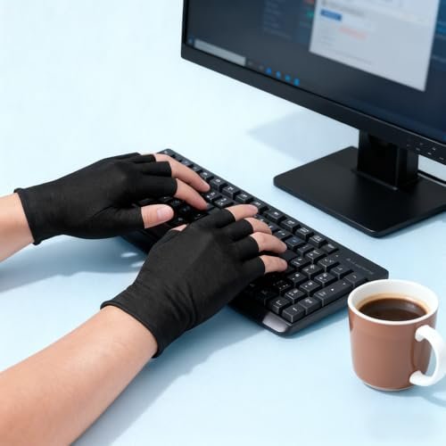 3 Pairs Fingerless Cotton Gloves, Black Moisturizing Gloves for Eczema, Cut 5 Fingertips Overnight Hydration for Dry Hands - görsel 10