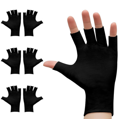 3 Pairs Fingerless Cotton Gloves, Black Moisturizing Gloves for Eczema, Cut 5 Fingertips Overnight Hydration for Dry Hands