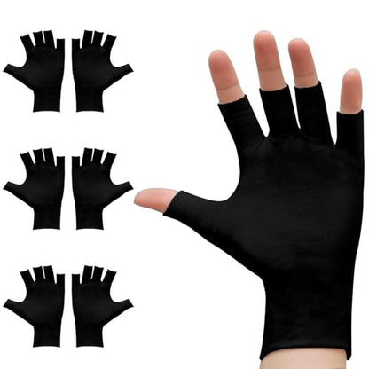 3 Pairs Fingerless Cotton Gloves, Black Moisturizing Gloves for Eczema, Cut 5 Fingertips Overnight Hydration for Dry Hands