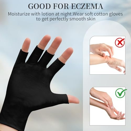 3 Pairs Fingerless Cotton Gloves, Black Moisturizing Gloves for Eczema, Cut 5 Fingertips Overnight Hydration for Dry Hands - görsel 8