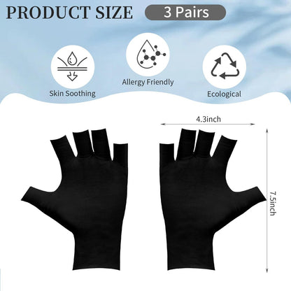 3 Pairs Fingerless Cotton Gloves, Black Moisturizing Gloves for Eczema, Cut 5 Fingertips Overnight Hydration for Dry Hands
