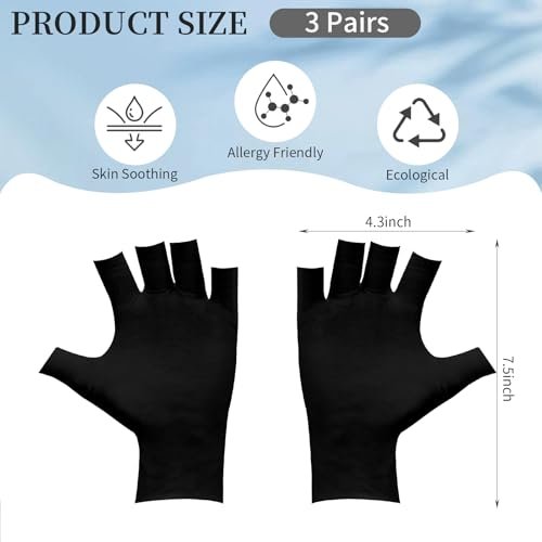 3 Pairs Fingerless Cotton Gloves, Black Moisturizing Gloves for Eczema, Cut 5 Fingertips Overnight Hydration for Dry Hands - görsel 4
