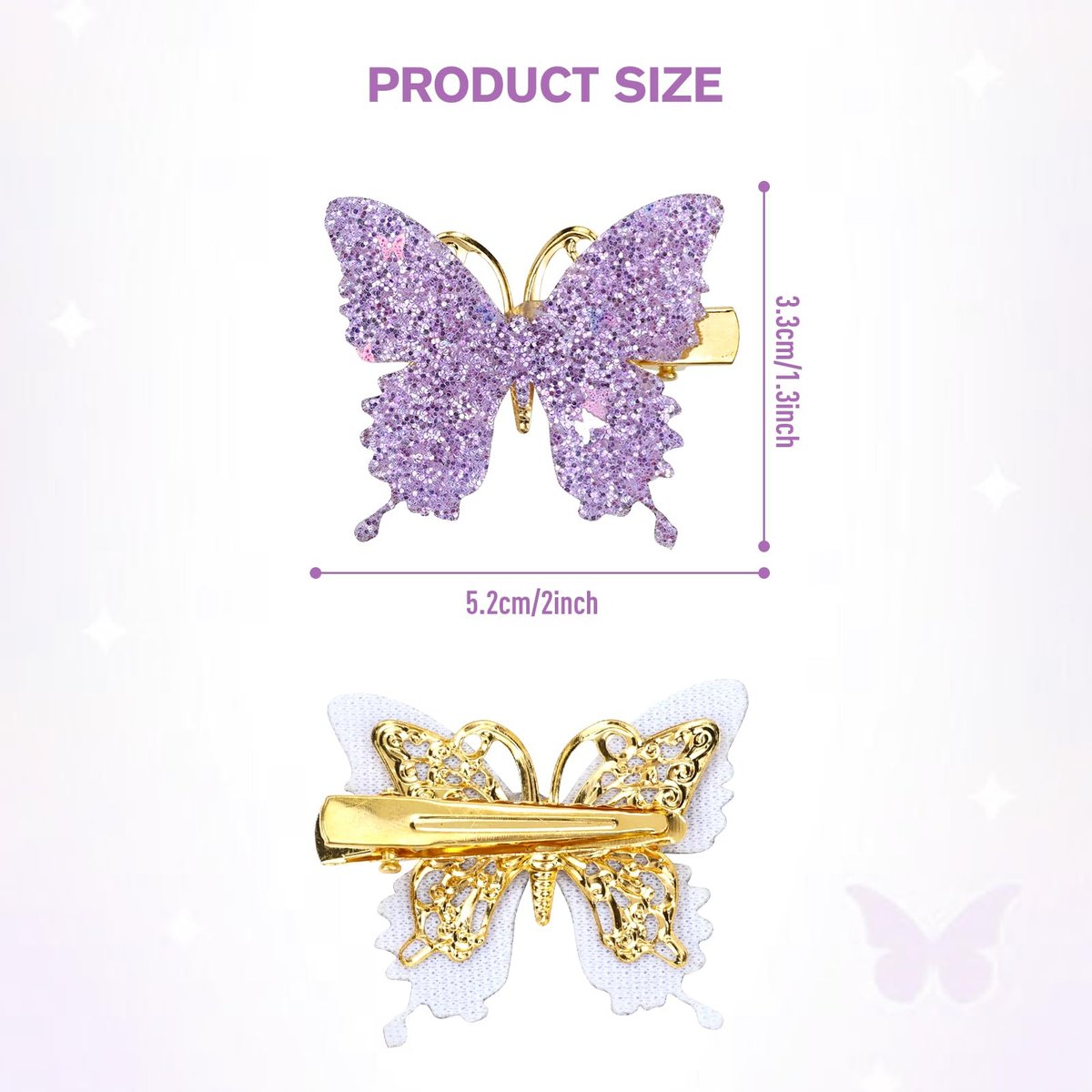 Dizila 36 Pieces / 18 Pairs 5.2 cm Y2K Fairy Glitter Sequin Butterfly Hair Clips for Girls Women - Multicolor Metal Barrettes - görsel 3