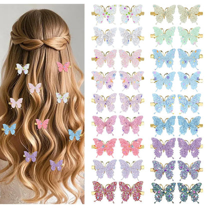 Dizila 36 Pieces / 18 Pairs 5.2 cm Y2K Fairy Glitter Sequin Butterfly Hair Clips for Girls Women - Multicolor Metal Barrettes