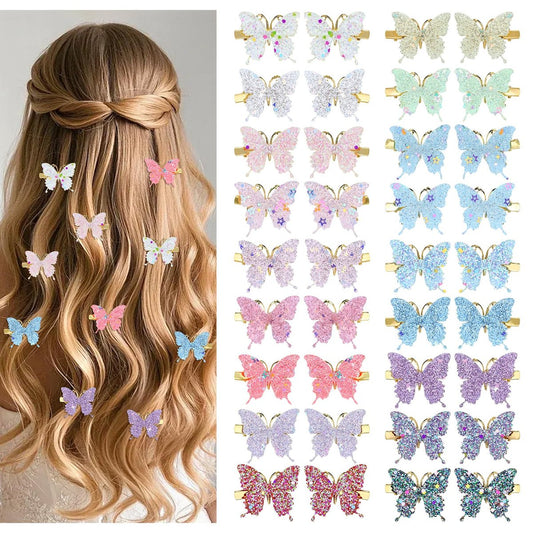 Dizila 36 Pieces / 18 Pairs 5.2 cm Y2K Fairy Glitter Sequin Butterfly Hair Clips for Girls Women - Multicolor Metal Barrettes