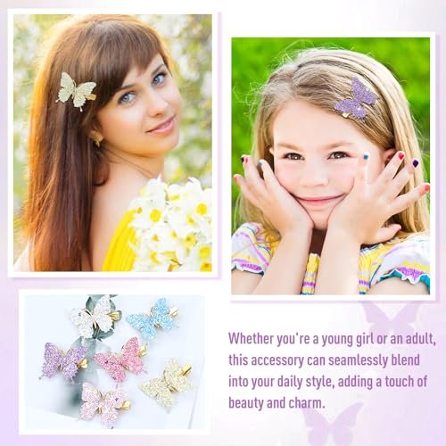 Dizila 36 Pieces / 18 Pairs 5.2 cm Y2K Fairy Glitter Sequin Butterfly Hair Clips for Girls Women - Multicolor Metal Barrettes - görsel 8