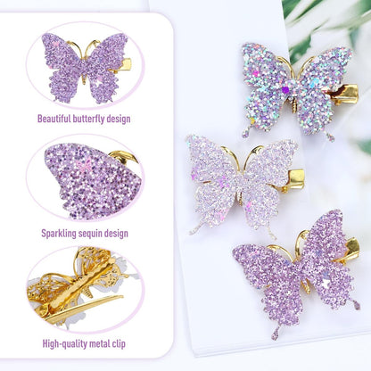 Dizila 36 Pieces / 18 Pairs 5.2 cm Y2K Fairy Glitter Sequin Butterfly Hair Clips for Girls Women - Multicolor Metal Barrettes