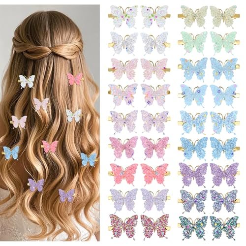 Dizila 36 Pieces / 18 Pairs 5.2 cm Y2K Fairy Glitter Sequin Butterfly Hair Clips for Girls Women - Multicolor Metal Barrettes - görsel 2