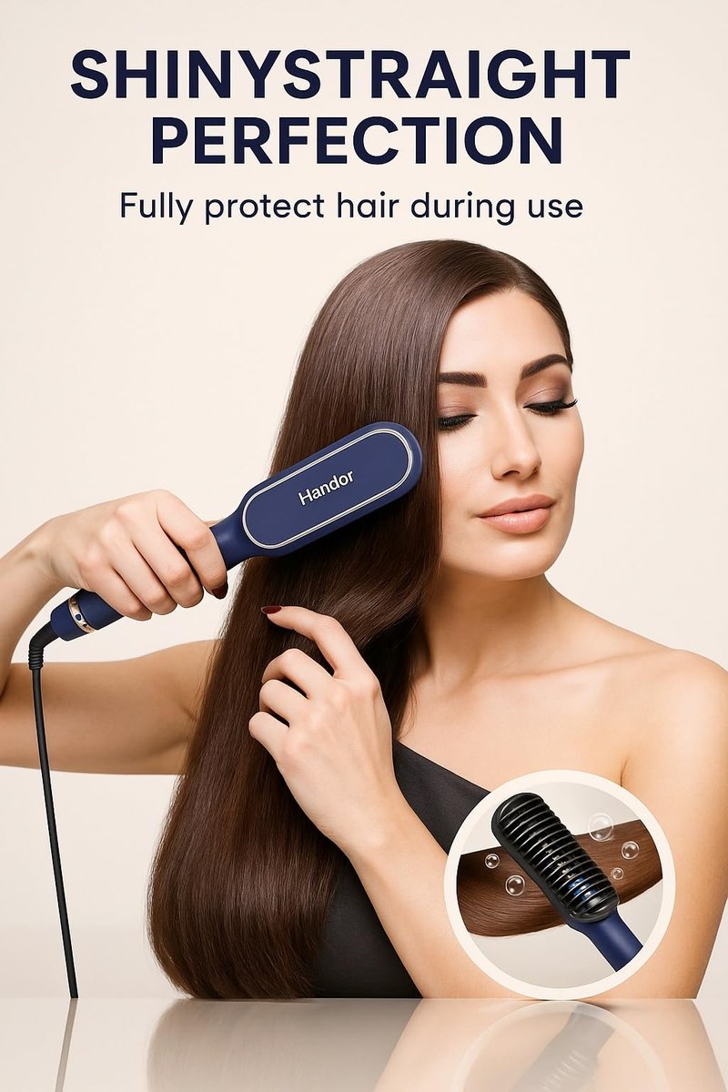 Upgraded Ionic Hair Straightener Brush - Fast Heating Straightening Comb with 9 Temp Settings, LED Display, Dual Voltage, Blue - görsel 3