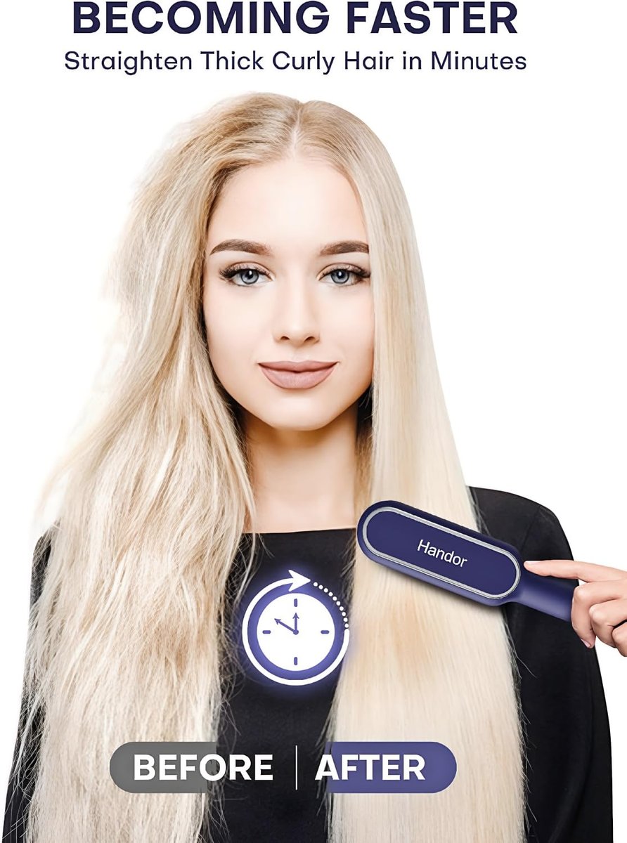 Upgraded Ionic Hair Straightener Brush - Fast Heating Straightening Comb with 9 Temp Settings, LED Display, Dual Voltage, Blue - görsel 7