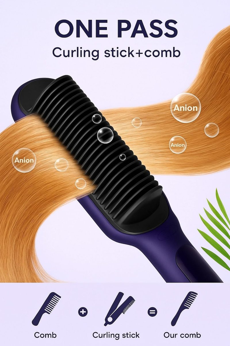 Upgraded Ionic Hair Straightener Brush - Fast Heating Straightening Comb with 9 Temp Settings, LED Display, Dual Voltage, Blue - görsel 11
