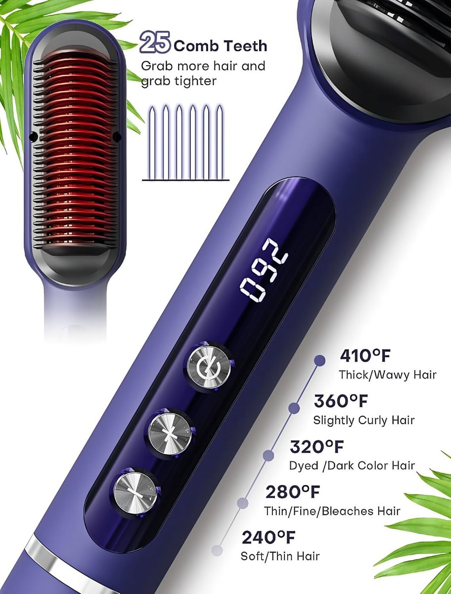 Upgraded Ionic Hair Straightener Brush - Fast Heating Straightening Comb with 9 Temp Settings, LED Display, Dual Voltage, Blue - görsel 9