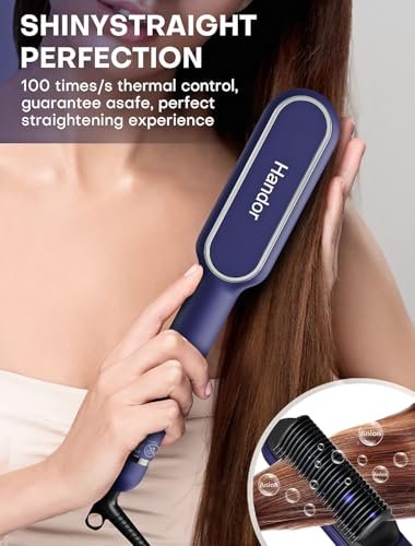 Upgraded Ionic Hair Straightener Brush - Fast Heating Straightening Comb with 9 Temp Settings, LED Display, Dual Voltage, Blue - görsel 6