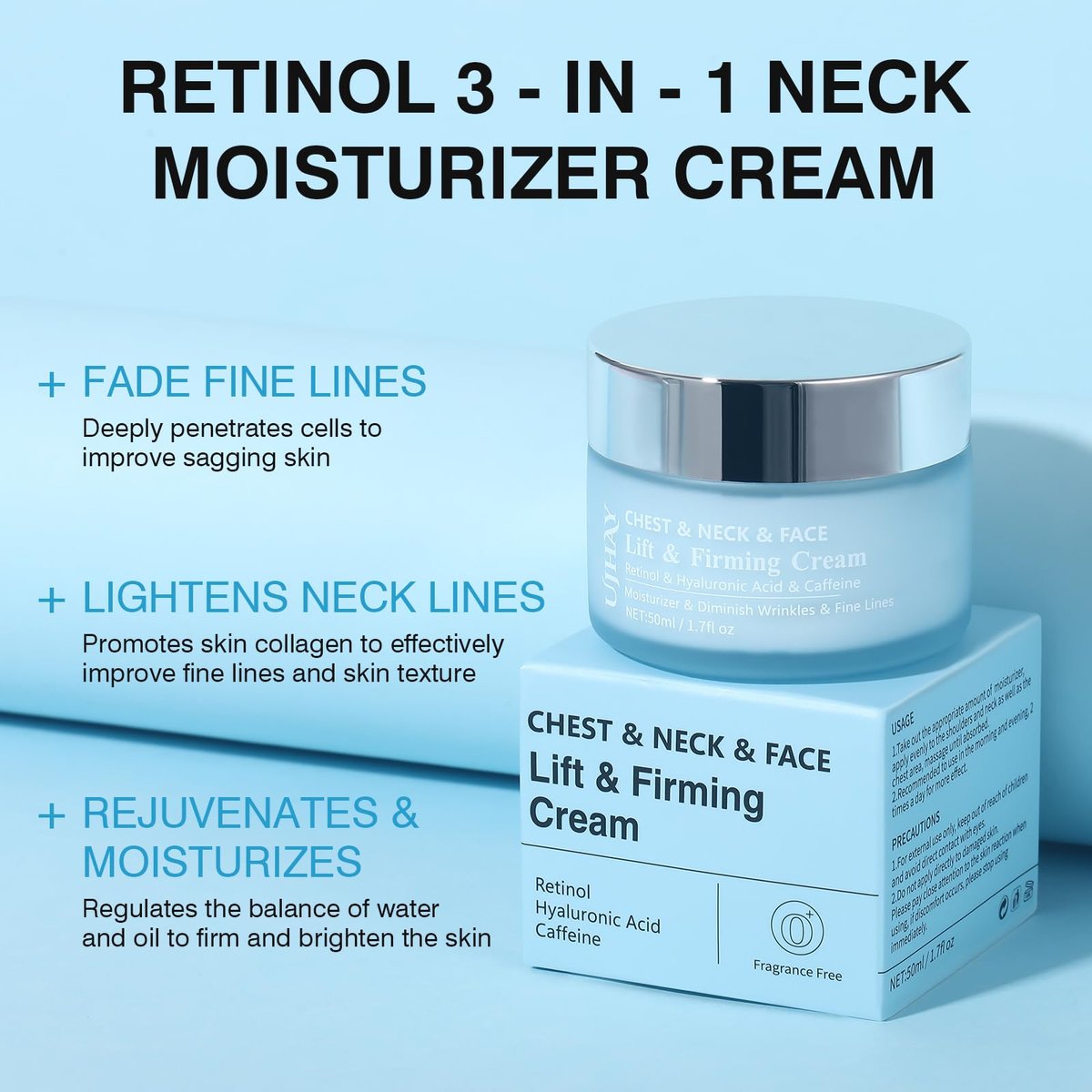 Retinol Neck Cream with Hyaluronic Acid & Caffeine - Anti-Aging Neck Firming Cream, Minimize Fine Lines & Sagging, 3-in-1 Moisturizer for Neck, Chest & Face (1.7 oz) Avelisse