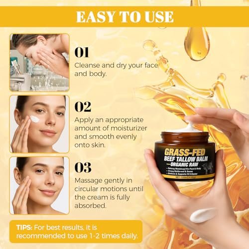 Wonshine Beef Tallow for Skin Cream – Grass-Fed Whipped Tallow & Honey Balm, Deep Nourishing Face Moisturizer 4.05 oz Avelisse