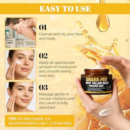 Wonshine Beef Tallow for Skin Cream – Grass-Fed Whipped Tallow & Honey Balm, Deep Nourishing Face Moisturizer 4.05 oz Avelisse