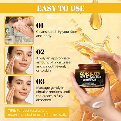 Wonshine Beef Tallow for Skin Cream – Grass-Fed Whipped Tallow & Honey Balm, Deep Nourishing Face Moisturizer 4.05 oz Avelisse