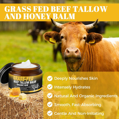 Wonshine Beef Tallow for Skin Cream – Grass-Fed Whipped Tallow & Honey Balm, Deep Nourishing Face Moisturizer 4.05 oz Avelisse