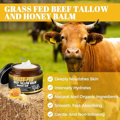 Wonshine Beef Tallow for Skin Cream – Grass-Fed Whipped Tallow & Honey Balm, Deep Nourishing Face Moisturizer 4.05 oz Avelisse