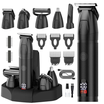 Bomxin Beard Trimmer for Men 6 in 1 Cordless Waterproof Electric Hair Clippers Mustache Body Face Trimmer All in One Grooming Kit with LED Display USB Rechargeable Avelisse