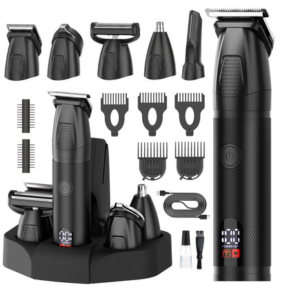 Bomxin Beard Trimmer for Men 6 in 1 Cordless Waterproof Electric Hair Clippers Mustache Body Face Trimmer All in One Grooming Kit with LED Display USB Rechargeable Avelisse