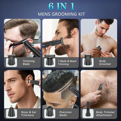 Bomxin Beard Trimmer for Men 6 in 1 Cordless Waterproof Electric Hair Clippers Mustache Body Face Trimmer All in One Grooming Kit with LED Display USB Rechargeable Avelisse