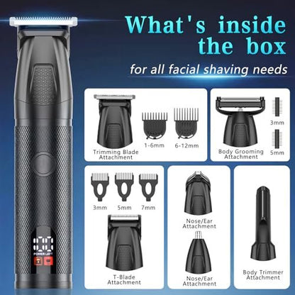 Bomxin Beard Trimmer for Men 6 in 1 Cordless Waterproof Electric Hair Clippers Mustache Body Face Trimmer All in One Grooming Kit with LED Display USB Rechargeable Avelisse