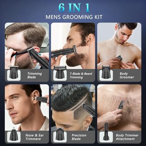 Bomxin Beard Trimmer for Men 6 in 1 Cordless Waterproof Electric Hair Clippers Mustache Body Face Trimmer All in One Grooming Kit with LED Display USB Rechargeable Avelisse
