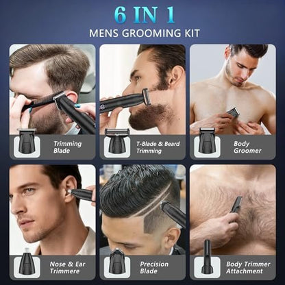 Bomxin Beard Trimmer for Men 6 in 1 Cordless Waterproof Electric Hair Clippers Mustache Body Face Trimmer All in One Grooming Kit with LED Display USB Rechargeable Avelisse