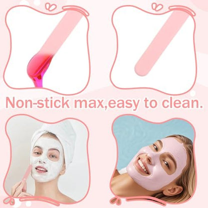 Non-Stick Silicone Waxing Spatulas - 4 Pack Reusable Hair Removal Applicators for Hard Wax, Eyebrow Wax Sticks - Home & Salon Use (Pink)