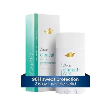 Dove Clinical + Care Antiperspirant Deodorant Invisible Solid Stick for Women, Clean Soft, for Sensitive Skin, Hypoallergenic, 2.6 oz