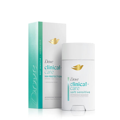 Dove Clinical + Care Antiperspirant Deodorant Invisible Solid Stick for Women, Clean Soft, for Sensitive Skin, Hypoallergenic, 2.6 oz