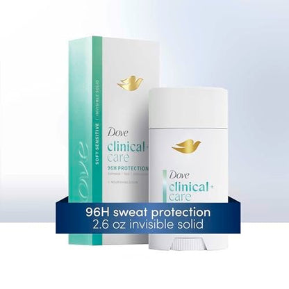 Dove Clinical + Care Antiperspirant Deodorant Invisible Solid Stick for Women, Clean Soft, for Sensitive Skin, Hypoallergenic, 2.6 oz