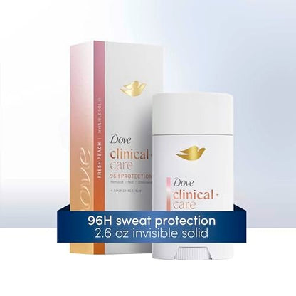 Dove Clinical + Care Antiperspirant Deodorant Invisible Solid Stick for Women, Fresh Peach with Nourishing Serum, 2.6 oz