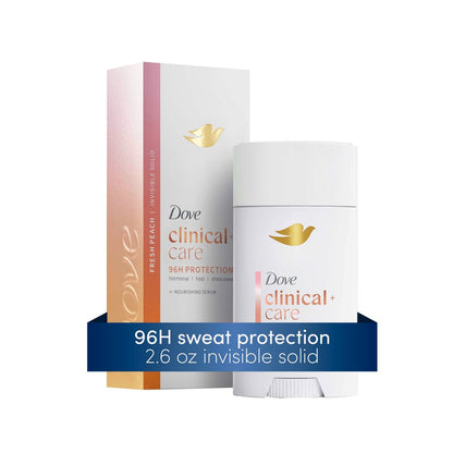 Dove Clinical + Care Antiperspirant Deodorant Invisible Solid Stick for Women, Fresh Peach with Nourishing Serum, 2.6 oz