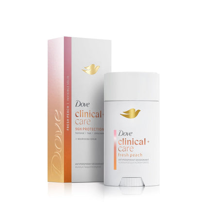 Dove Clinical + Care Antiperspirant Deodorant Invisible Solid Stick for Women, Fresh Peach with Nourishing Serum, 2.6 oz