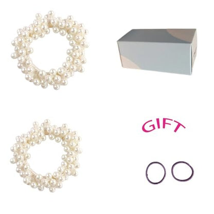 Cream White Pearl Hair Scrunchies - 2 Pack Beaded Ponytail Holders for Women Avelisse