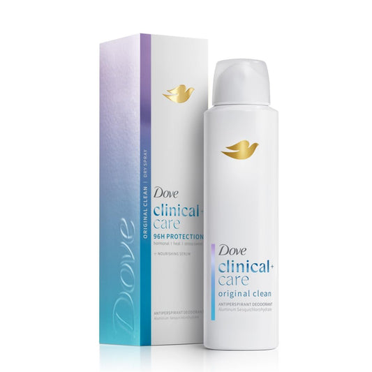Dove Clinical + Care Antiperspirant Deodorant Dry Spray for Women Original Clean with Nourishing Serum, 3.8 oz