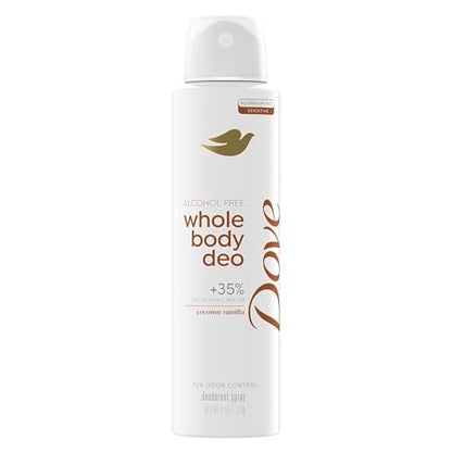 Dove Whole Body Deo Alcohol Free Deodorant Spray for Women, Coconut Vanilla, 4 oz Avelisse