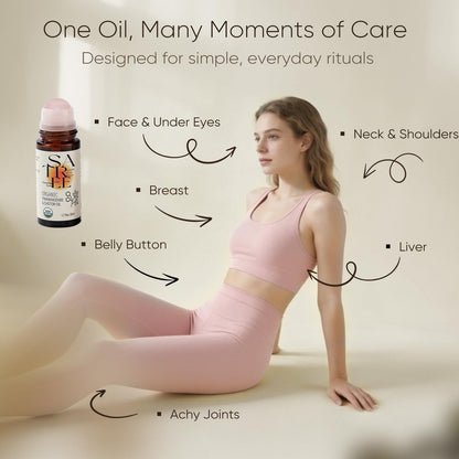 SATREE Organic Castor & Frankincense Oil Roll-On with Rose Quartz Rollerball - USDA Certified Essential Blend for Face & Body, Anti-Aging, Dark Circles (1.7 fl oz) Avelisse