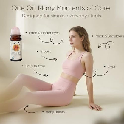 SATREE Organic Castor & Frankincense Oil Roll-On with Rose Quartz Rollerball - USDA Certified Essential Blend for Face & Body, Anti-Aging, Dark Circles (1.7 fl oz) Avelisse