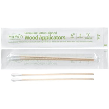 ForPro Premium Cotton-Tipped Wood Applicators - 200 Count Sterile Cotton Swabs with 6" Wood Handle, Individually Wrapped in Pairs for Medical, Personal Care, and Travel