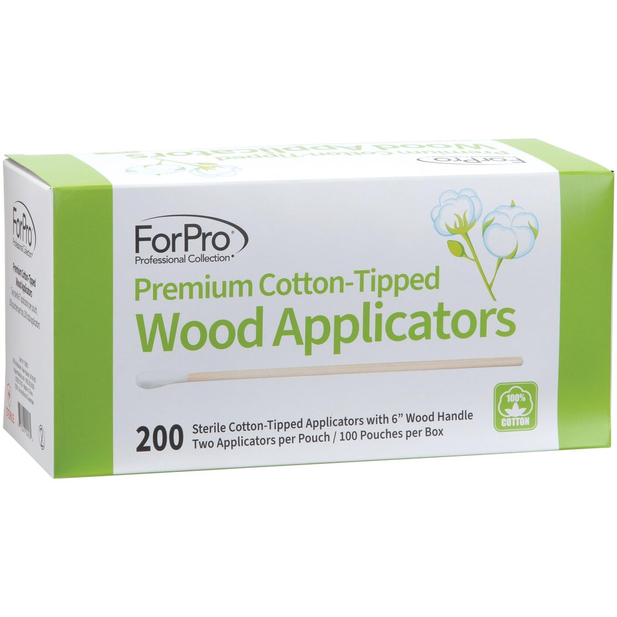 ForPro Premium Cotton-Tipped Wood Applicators - 200 Count Sterile Cotton Swabs with 6" Wood Handle, Individually Wrapped in Pairs for Medical, Personal Care, and Travel - görsel 7