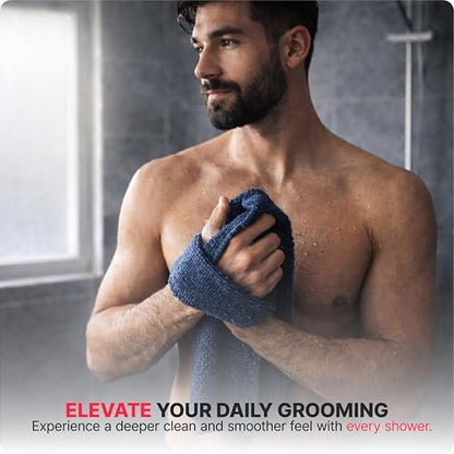 BLKSMITH 2-Pack Exfoliating Fiber Towels for Men – Deep Clean Bath & Shower Skin Care Avelisse
