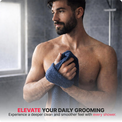 BLKSMITH 2-Pack Exfoliating Fiber Towels for Men – Deep Clean Bath & Shower Skin Care Avelisse