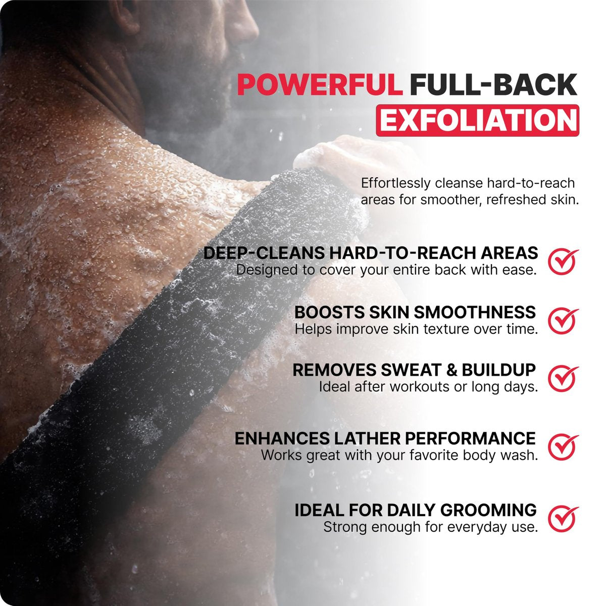 BLKSMITH 2-Pack Exfoliating Fiber Towels for Men – Deep Clean Bath & Shower Skin Care Avelisse