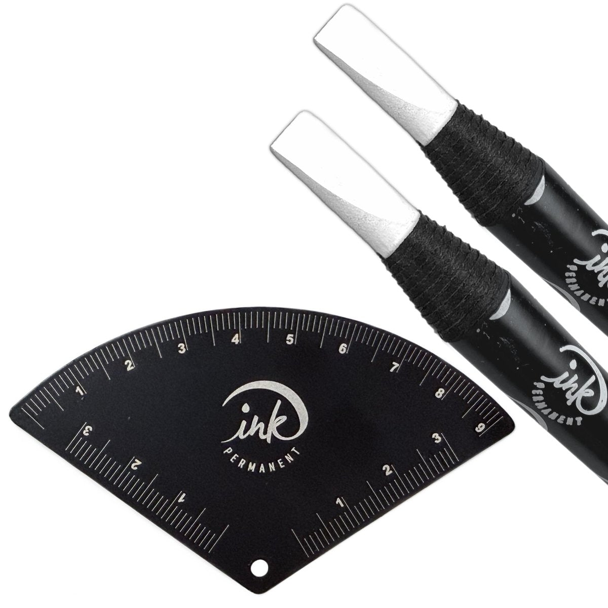 Ink Permanent Brow Mapping Kit – Aluminum Alloy Fan-Shaped Eyebrow Design Tool with Ruler & 2 White Peeling Pencils for Microblading, PMU Avelisse